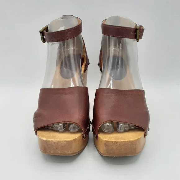 Lucky Brown Nelora Retro Boho Leather Upper Wooden Platform Heel - Picture 6 of 13